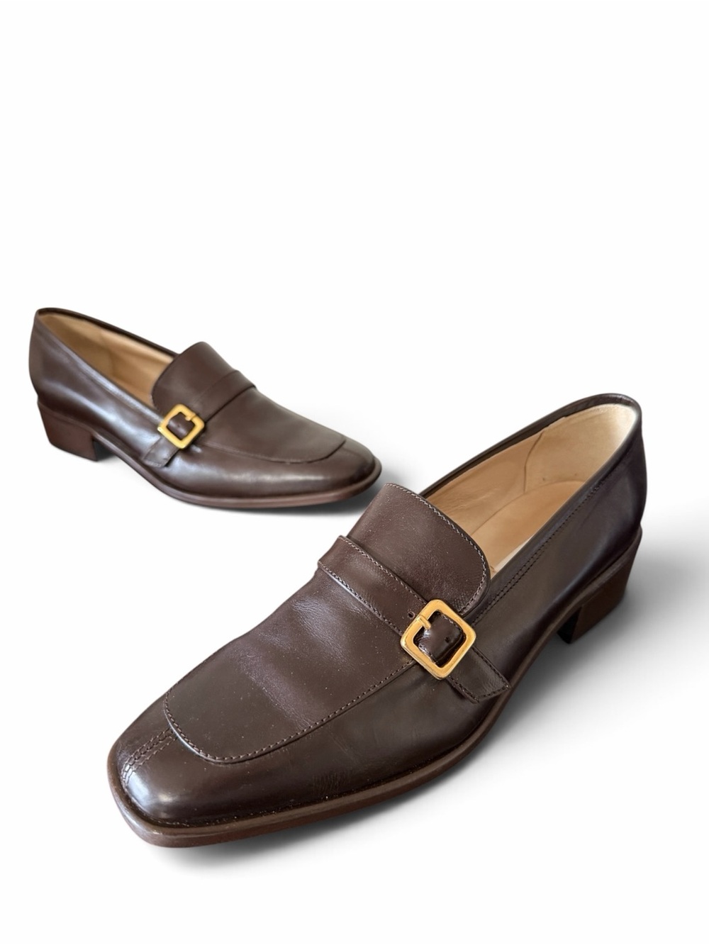 Talbots Brown Genuine Leather Buckle Loafers Made in Italy US Size 7.5